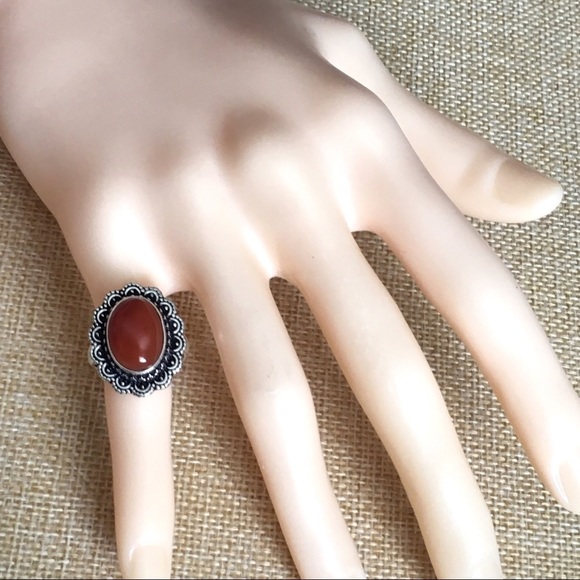 New Red Carnelian Crystal Stone Silver Overlay Ring Size 6.5 - Picture 4 of 8